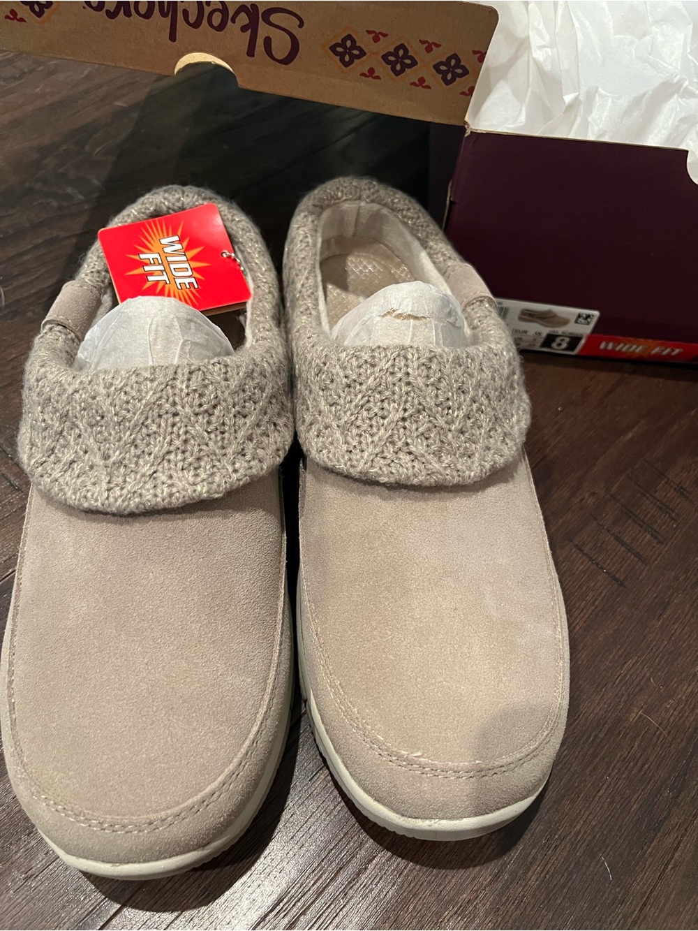 Skechers Taupe Knit-Collar Slip-On Loafers size8W